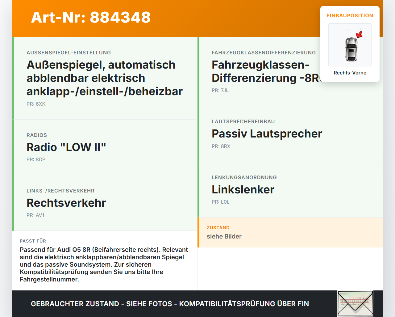 Audi Q5 8R 12-17 Kabelbaum für Tür und Fensterheber Rechts Vorne Audi Q5 8R 12-17 26.10.2016 8R0971030CQ 480017010... Vorschau 3