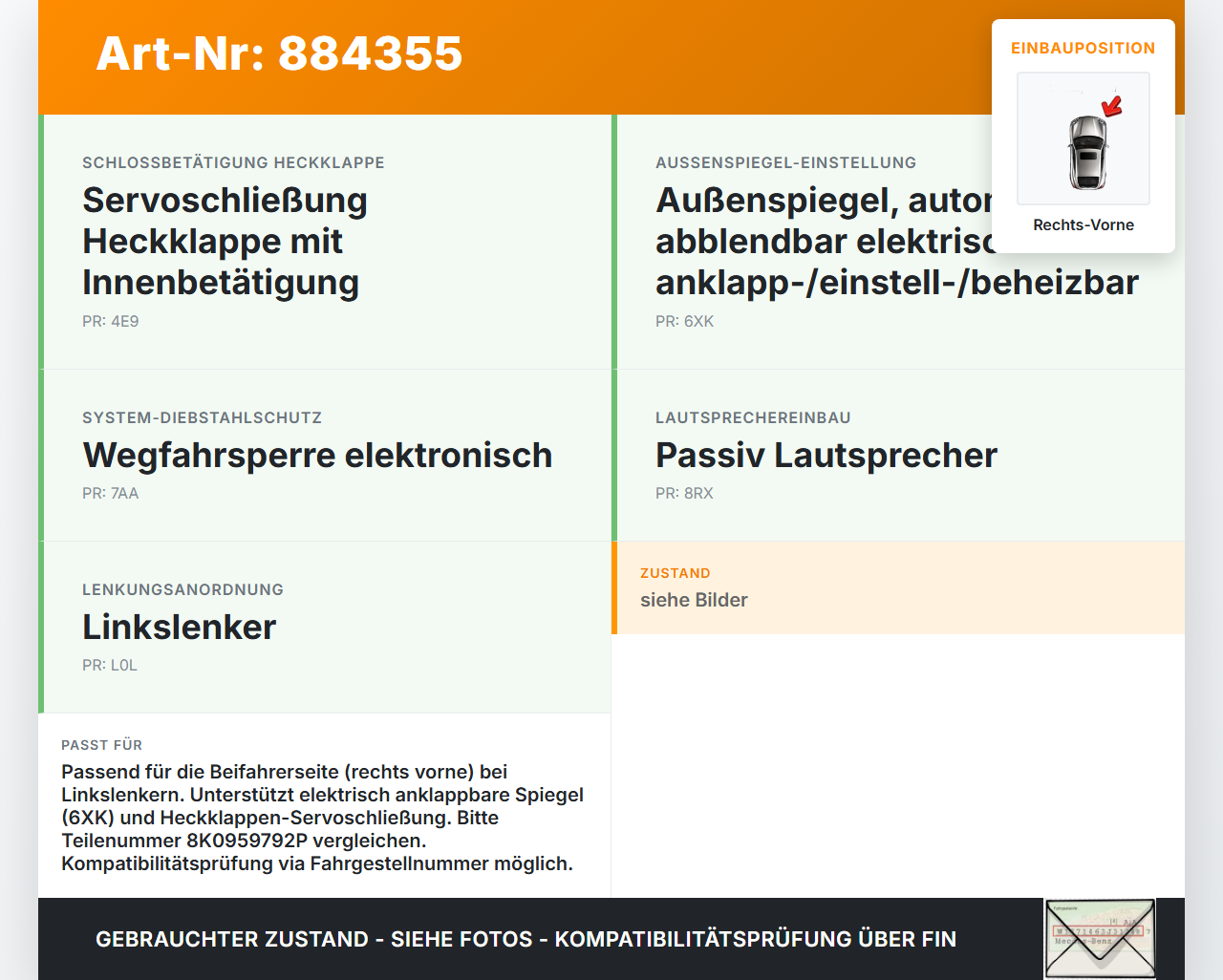 Audi Q5 8R 12-17 Steuergerät ECU Modul Türsteuergerät Rechts Vorne Audi Q5 8R 12-17 26.10.2016 8K0959792R... Vorschau 3