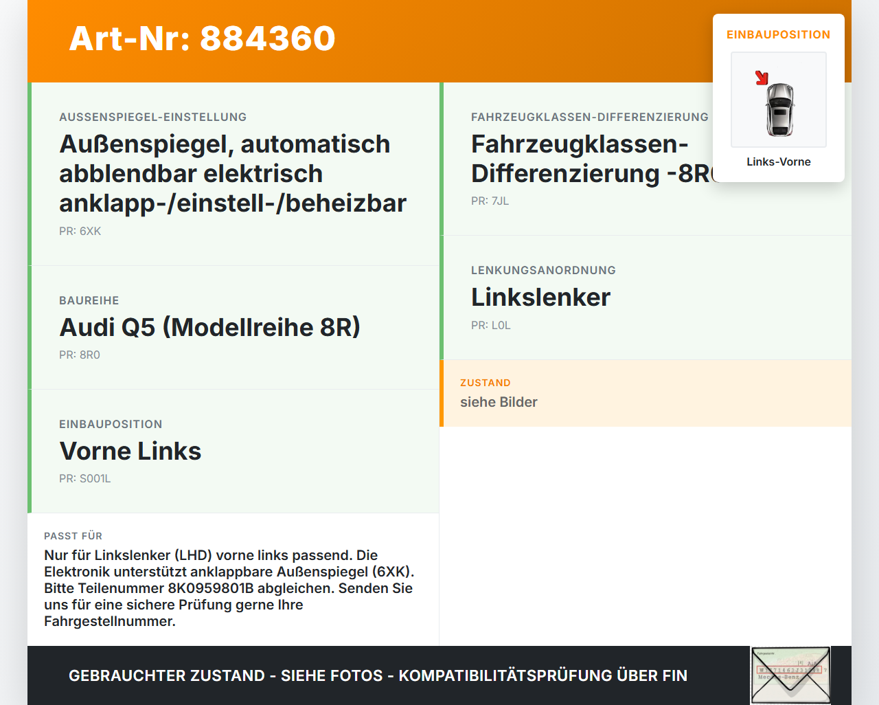 Audi Q5 8R 12-17 Fensterhebermotor Links Vorne Audi Q5 8R 12-17 26.10.2016 919810-200 8K0959801B 1036-919810-200... Vorschau 3