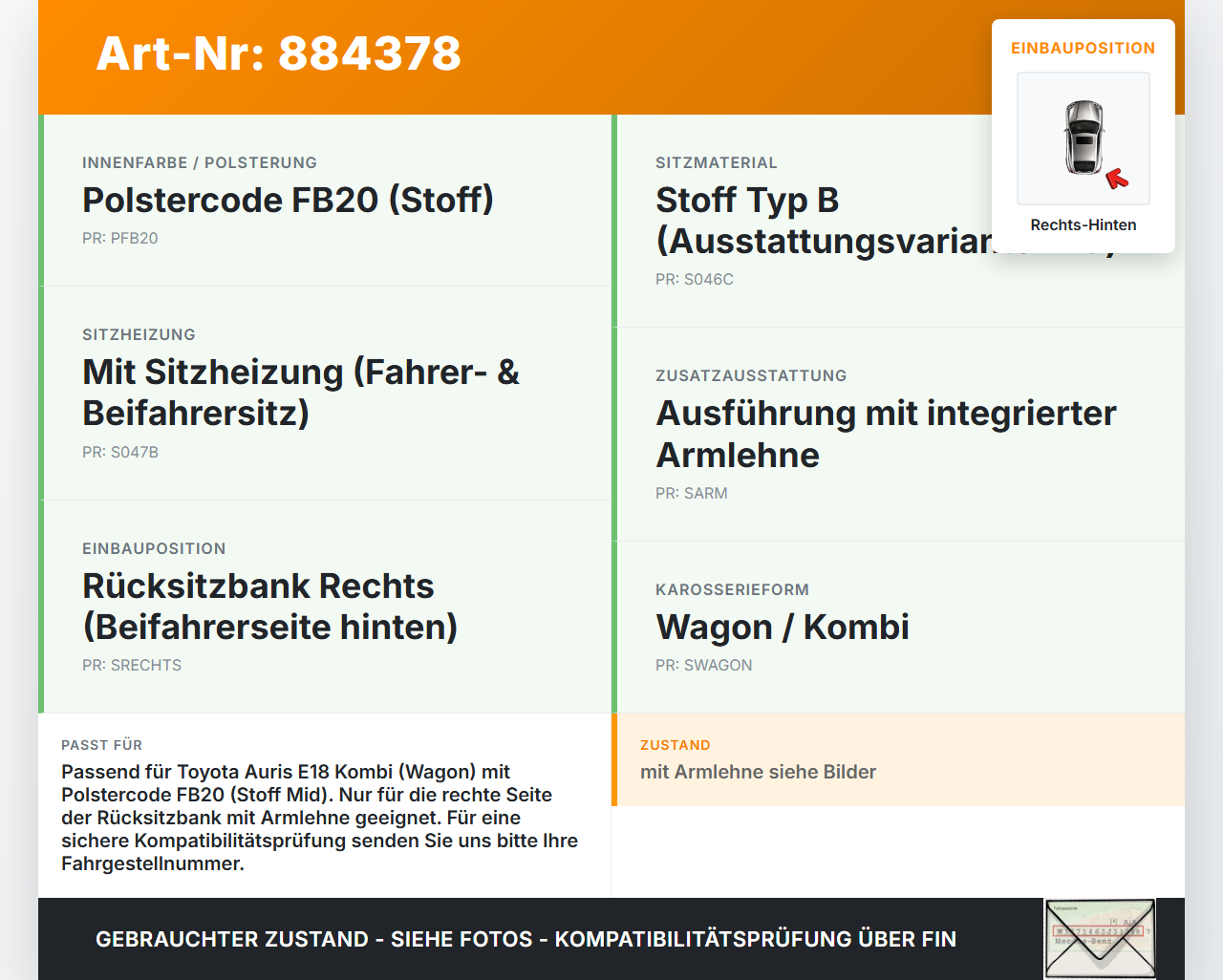 Toyota Auris E18 15-18 Kombi Sitzbezug Rückenpolster Rechts für Rücksitzbank Hinten Toyota Auris E18 15-18... Vorschau 3