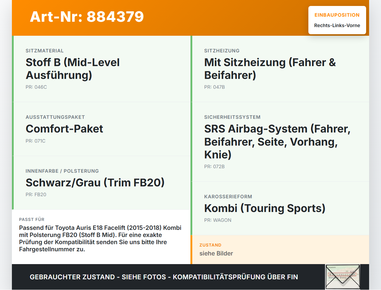 Toyota Auris E18 15-18 Kombi Kopfstütze für Beifahrer Sitz Rechts oder Links Vorne Toyota Auris E18 15-18... Vorschau 3