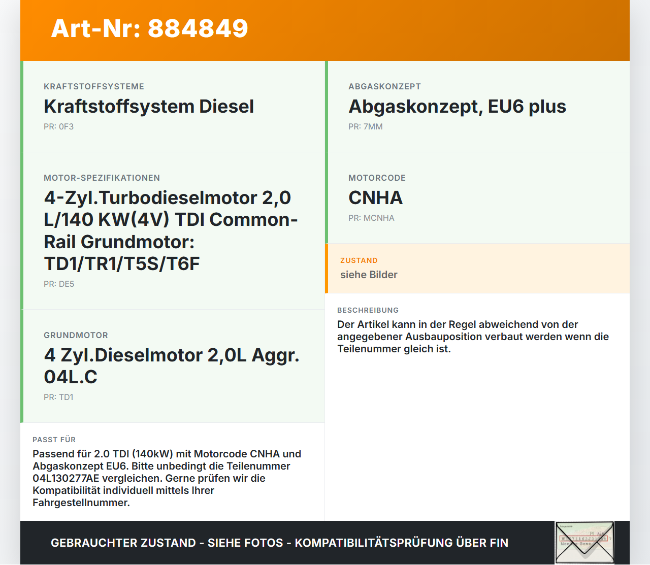 Audi Q5 8R 12-17 TDI 2,0 140KW Einspritzdüse Einspritzventil Zyl.2 Audi Q5 8R 12-17 26.10.2016 04L130277AE gebraucht Vorschau 3