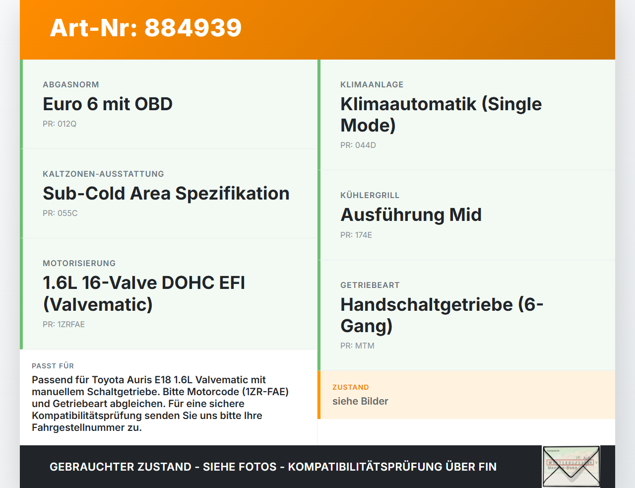 Toyota Auris E18 15-18 1,6 97KW Wasserkühler Kühler Toyota Auris E18 15-18 01.06.2015 164000D400 MF422133-6513 gebraucht Vorschau 3