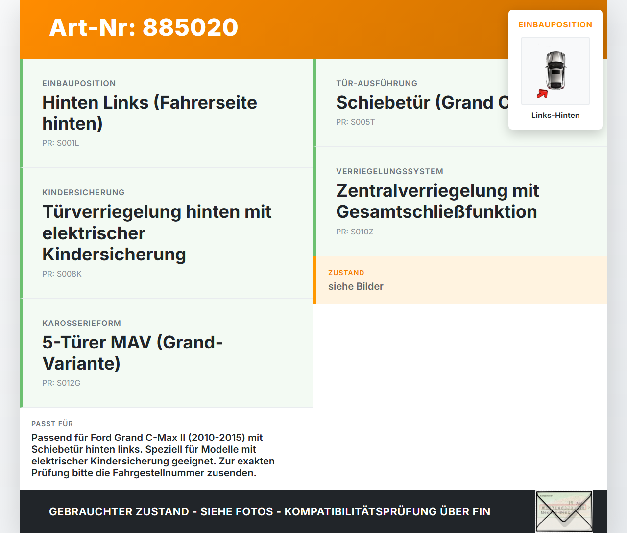 Ford C-Max II 10-15 Grand Bowdenzug für Türgriff Links Hinten Ford C-Max II 10-15 20.08.2015 gebraucht Vorschau 3