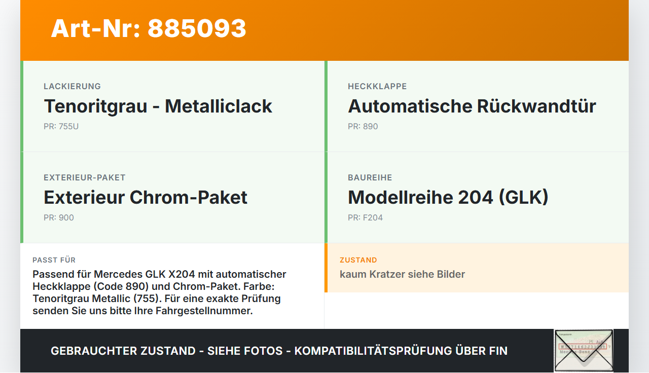 Mercedes GLK X204 320 09-12 Griffleiste Griff aussen Heckklappe 755 Mercedes GLK X204 320 09-12 04.06.2009... Vorschau 3