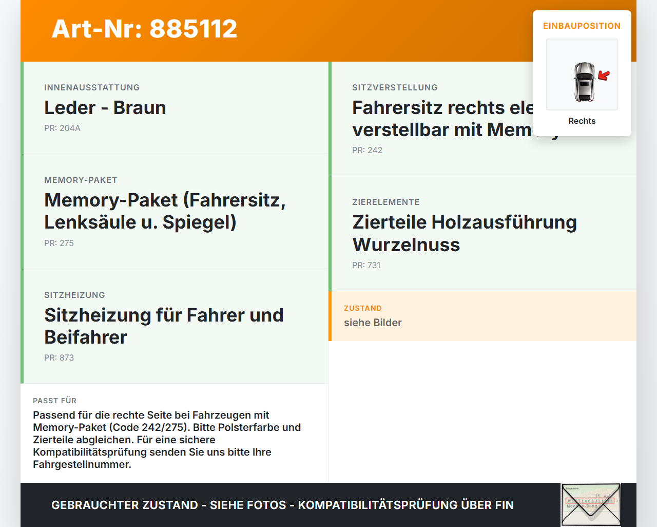 Mercedes GLK X204 320 09-12 Schalter Rechts für Sitzverstellung Memory Mercedes GLK X204 320 09-12 04.06.2009... Vorschau 3