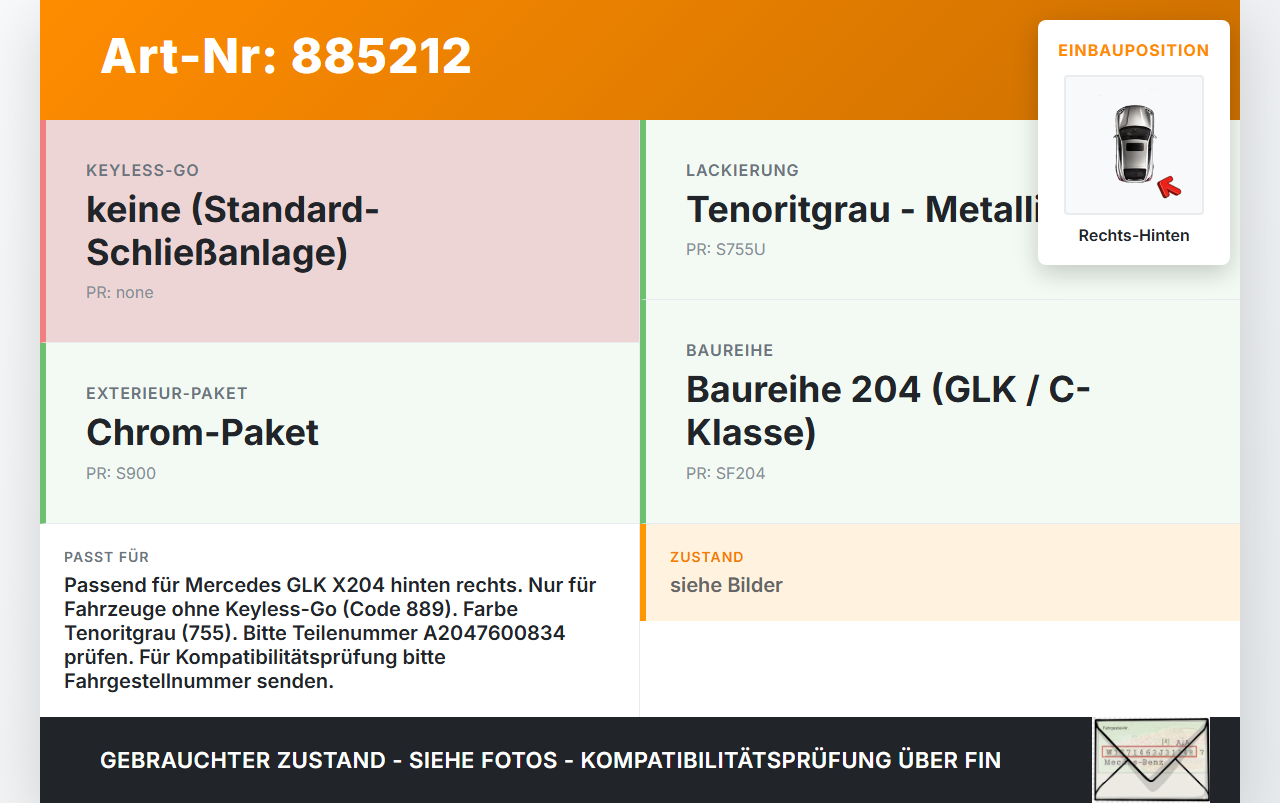Mercedes GLK X204 320 09-12 Türgriff Halterung Griff aussen Rechts Hinten 755 Mercedes GLK X204 320 09-12... Vorschau 3