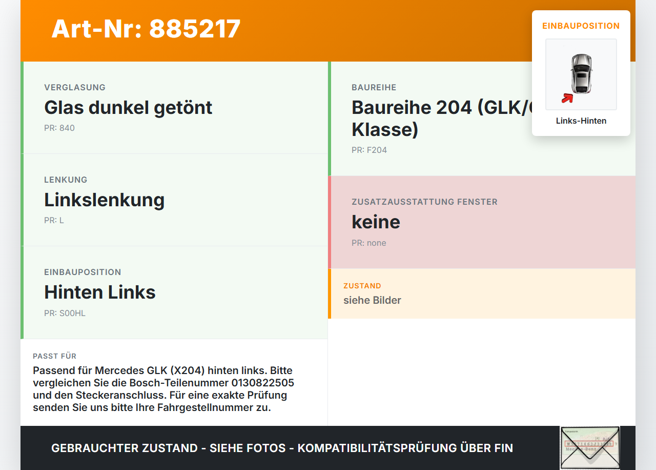 Mercedes GLK X204 320 09-12 Fensterhebermotor Links Hinten Mercedes GLK X204 320 09-12 04.06.2009 A2048200542... Vorschau 3