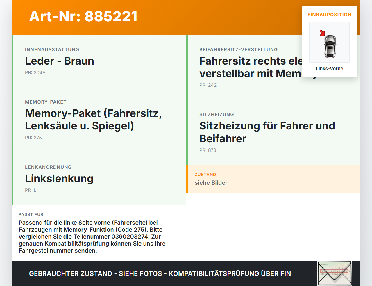 Mercedes GLK X204 320 09-12 Stellmotor für Elektr. Sitzverstellung Links Vorne Mercedes GLK X204 320 09-12... Vorschau 3