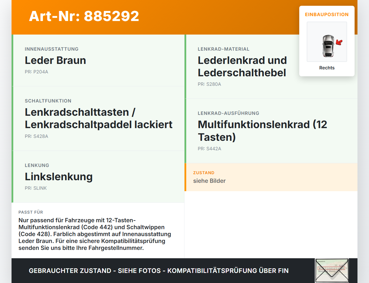Mercedes GLK X204 320 09-12 Lenkradschalter Multifunktionstasten Lenkrad Schalter Rechts Plus Mercedes GLK X204 320... Vorschau 3