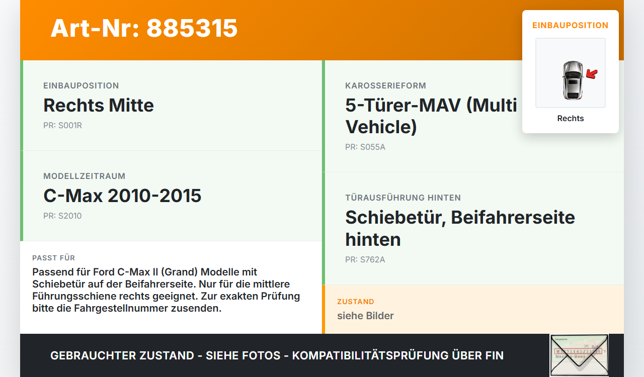 Ford C-Max II 10-15 Laufschiene Führungsschiene für Schiebetür Rechts Mitte Ford C-Max II 10-15 20.08.2015... Vorschau 3