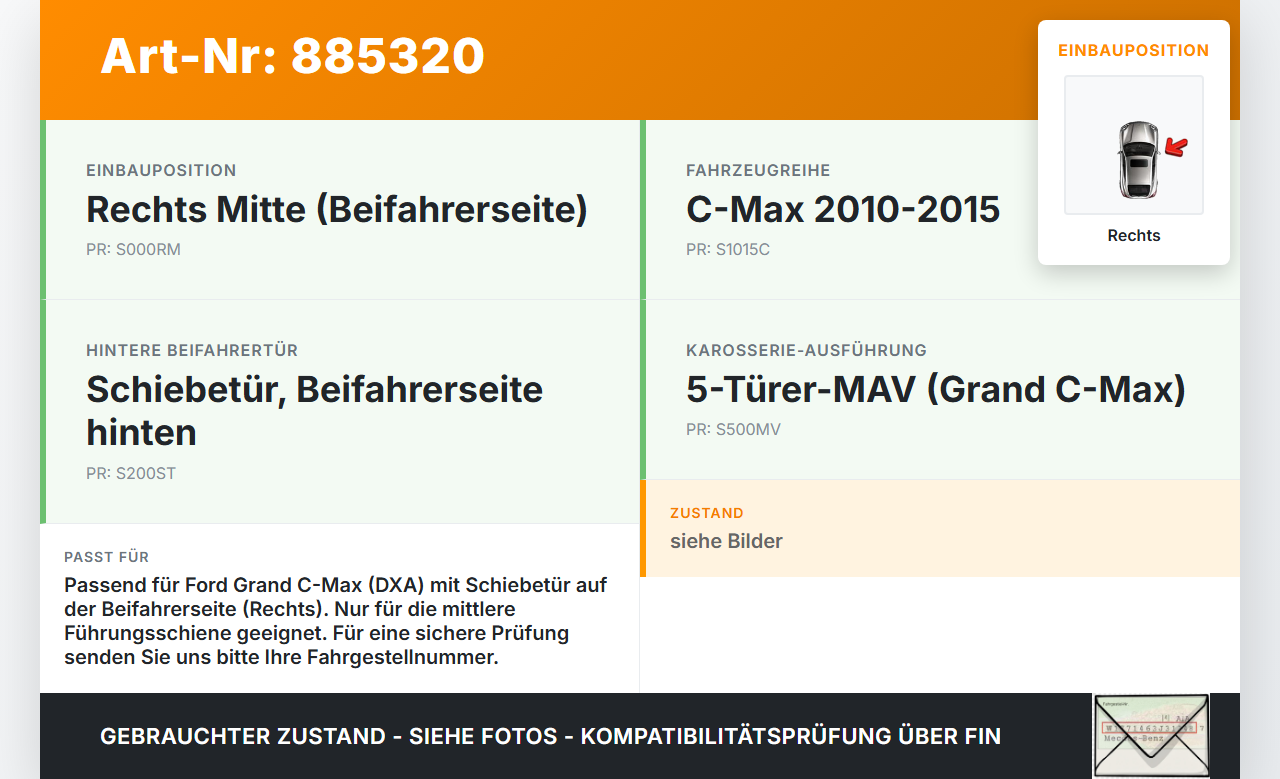 Ford C-Max II 10-15 Grand Führungsrolle für Schiebetür Rechts Mitte Ford C-Max II 10-15 20.08.2015 AM51-U25028-AH... Vorschau 3