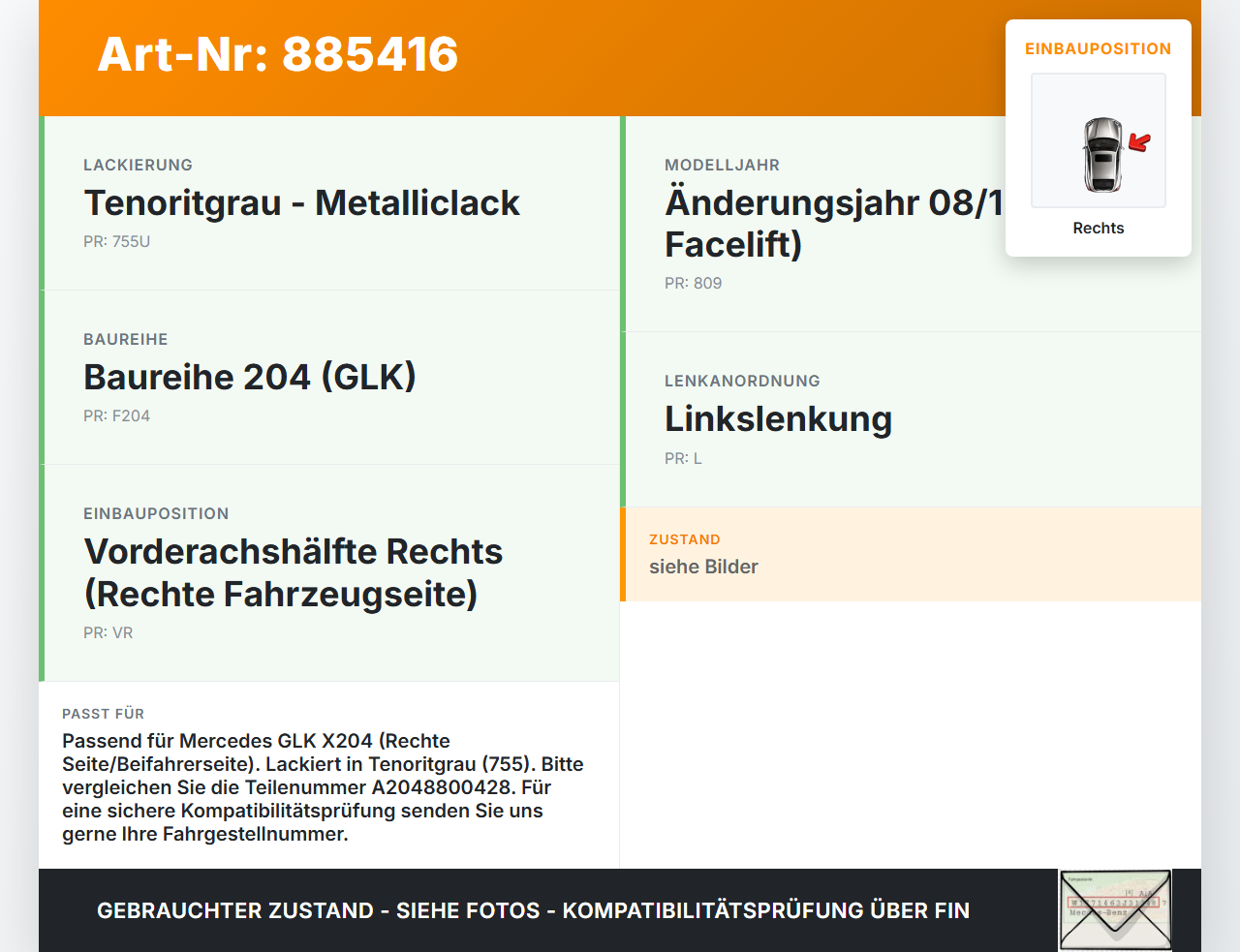 Mercedes GLK X204 320 09-12 Scharnier für Motorhaube Motorhaubenscharnier Rechts Mercedes GLK X204 320 09-12... Vorschau 3