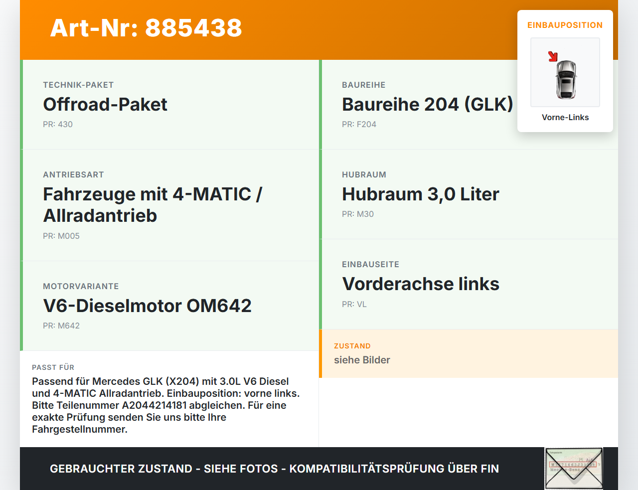 Mercedes GLK X204 320 09-12 CDI 3,0 165KW Bremssattel Bremszange Vorne Links Mercedes GLK X204 320 09-12 04.06.2009... Vorschau 3
