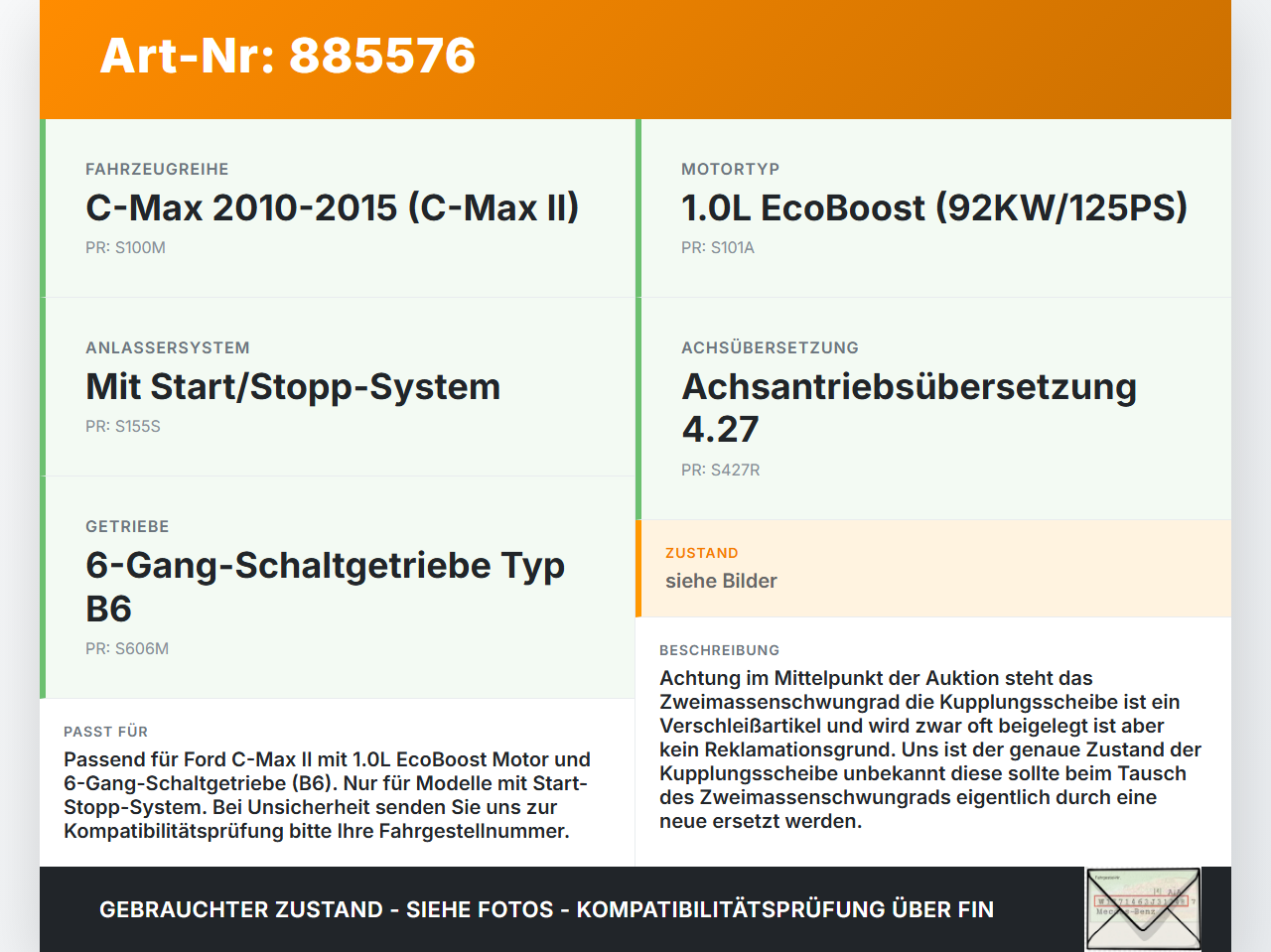 Ford C-Max II 10-15 1,0 92KW SVCM5G-6006-BA Zweimassenschwungrad Schwungrad Ford C-Max II 10-15 20.08.2015... Vorschau 3