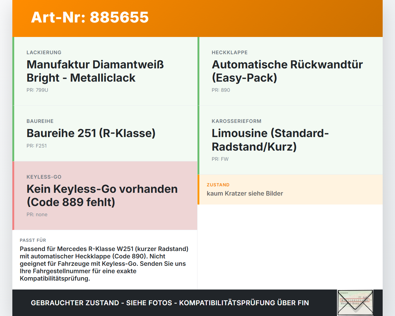 Mercedes W251 R300 10-13 Kurz Taster Griff aussen Heckklappe 799 Mercedes W251 R300 10-13 24.06.2011 A2128210651... Vorschau 3