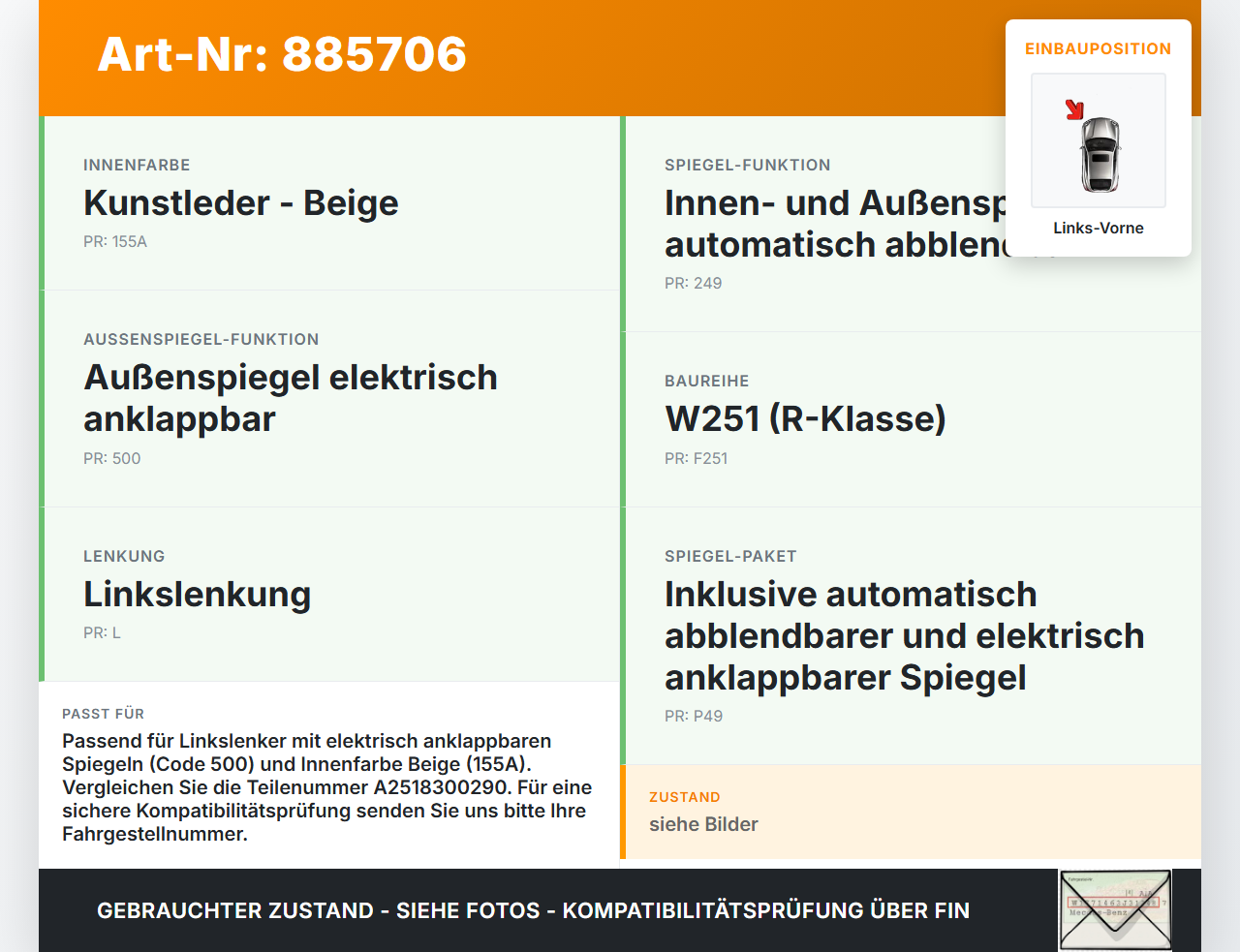Mercedes W251 R300 10-13 Kurz Fensterheberschalter Schalter Links Vorne Spiegelverstellung Mercedes W251 R300 10-13... Vorschau 3