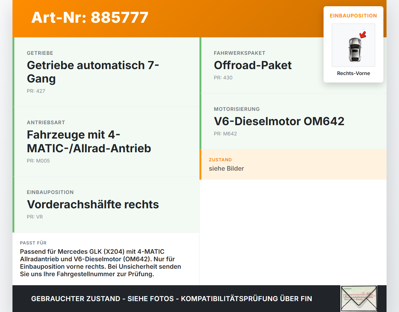 Mercedes GLK X204 320 09-12 CDI 3,0 165KW Autom Antriebswelle Gelenkwelle Rechts Vorne Mercedes GLK X204 320 09-12... Vorschau 3