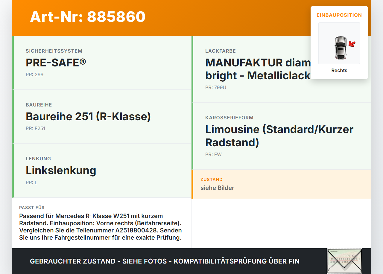 Mercedes W251 R300 10-13 Kurz Scharnier für Motorhaube Motorhaubenscharnier Rechts Mercedes W251 R300 10-13... Vorschau 3