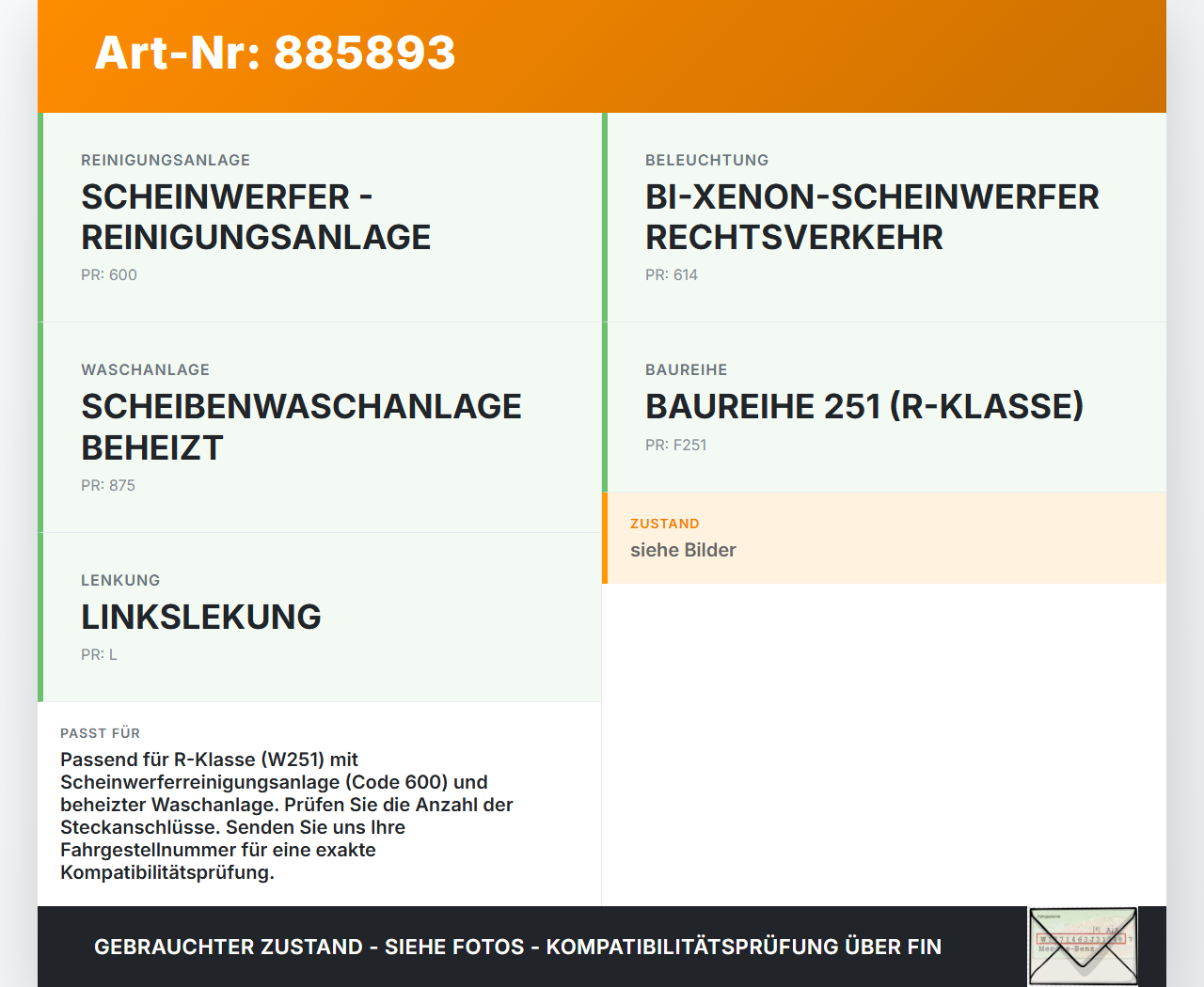 Mercedes W251 R300 10-13 Waschwasserpumpe Waschpumpe Mercedes W251 R300 10-13 24.06.2011 A1648690421 gebraucht Vorschau 3