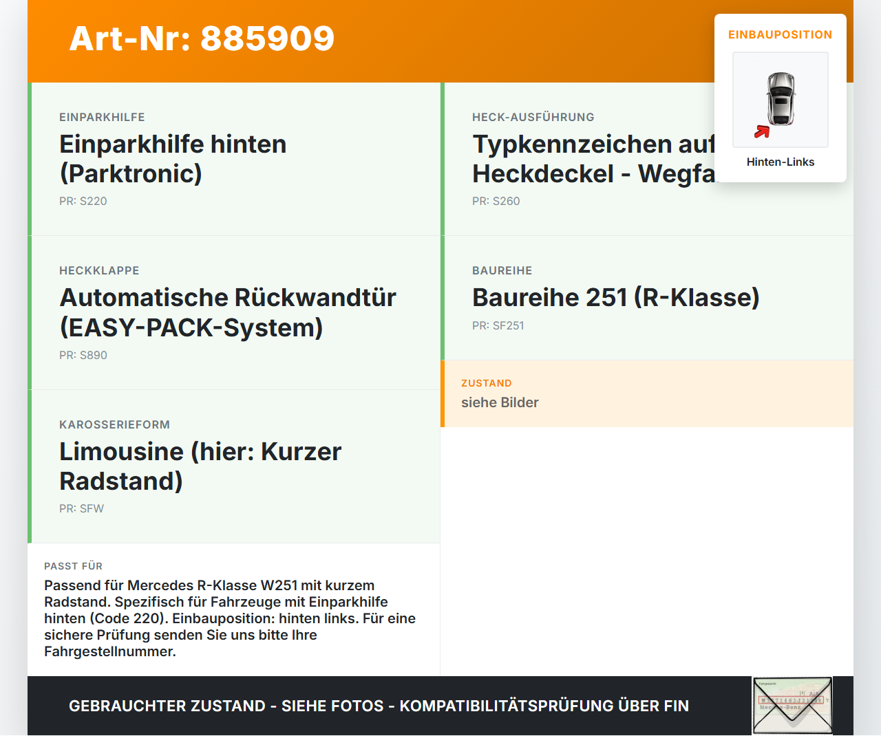 Mercedes W251 R300 10-13 Kurz Stoßstange Träger Pralldämpfer hinten links Mercedes W251 R300 10-13 24.06.2011... Vorschau 3