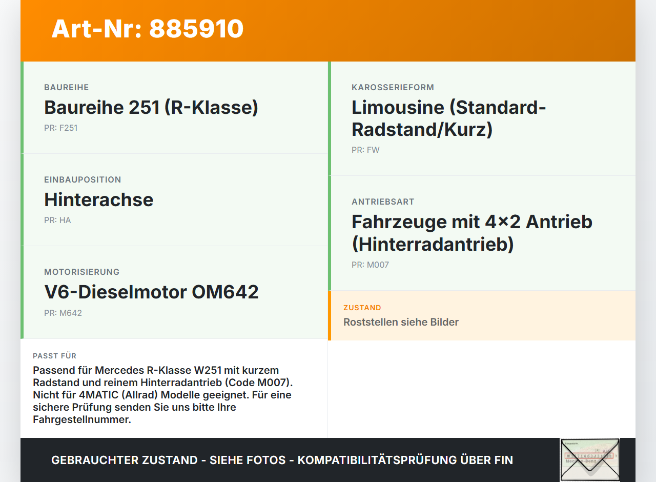 Mercedes W251 R300 10-13 Kurz Hinterachse Achse Achsträger Mercedes W251 R300 10-13 24.06.2011 A2513500032 gebraucht Vorschau 3