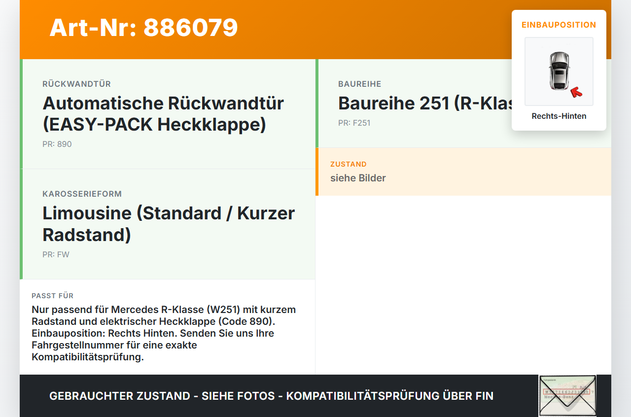 Mercedes W251 R300 10-13 Kurz Dämpfer mit Potentiometer Sensor Geber für Heckklappe Rechts Hinten Mercedes W251... Vorschau 3