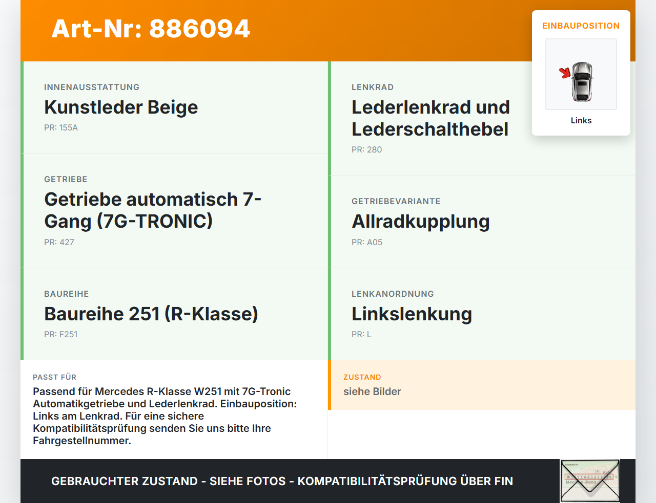 Mercedes W251 R300 10-13 Schalter Schaltwippe Gangschaltung Tiptronic Links Mercedes W251 R300 10-13 24.06.2011... Vorschau 3