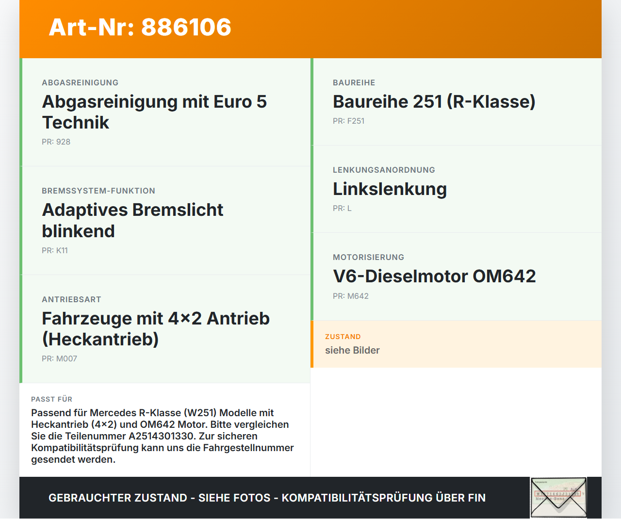 Mercedes W251 R300 10-13 CDI 3,0 140KW Bremskraftverstärker Mercedes W251 R300 10-13 24.06.2011 A2514301330... Vorschau 3