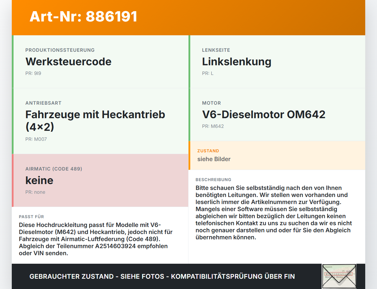 Mercedes W251 R300 10-13 CDI 3,0 140KW Servo Schlauch Servoleitung Mercedes W251 R300 10-13 24.06.2011 A2514603924... Vorschau 3