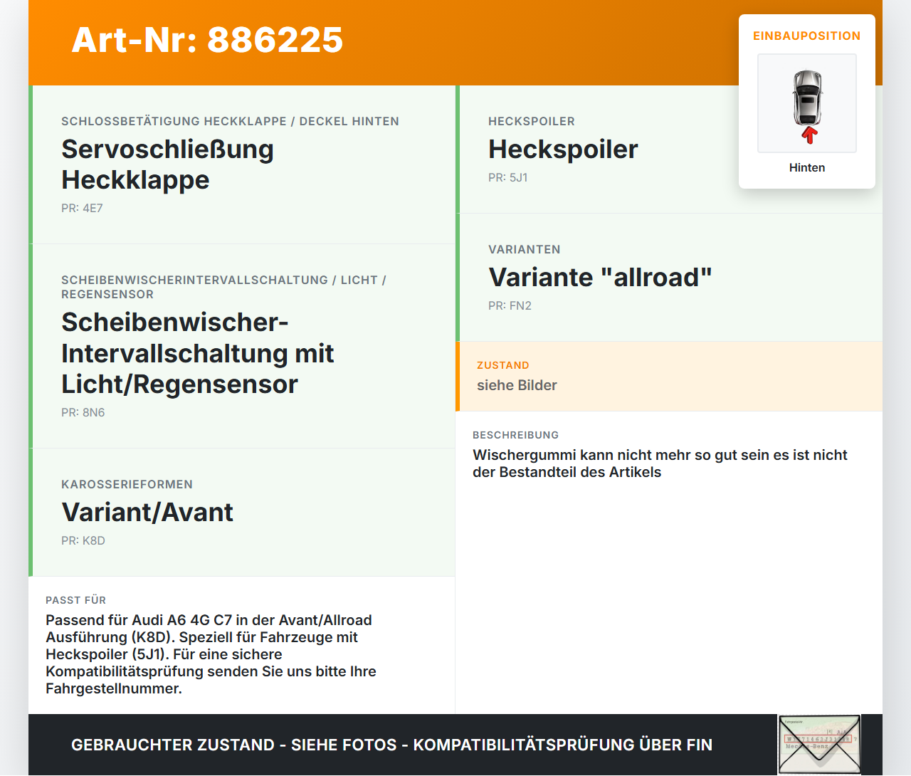 Audi A6 4G C7 Allroad 12-14 Kombi Heckwischer Scheibenwischer Hinten Wischarm Audi A6 4G C7 Allroad 12-14... Vorschau 3