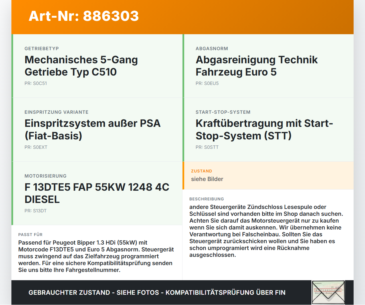 Peugeot Bipper 08-14 HDi 75 1,3 55KW Steuergerät ECU für Motor Motorsteuergerät Peugeot Bipper 08-14 27.10.2011... Vorschau 3