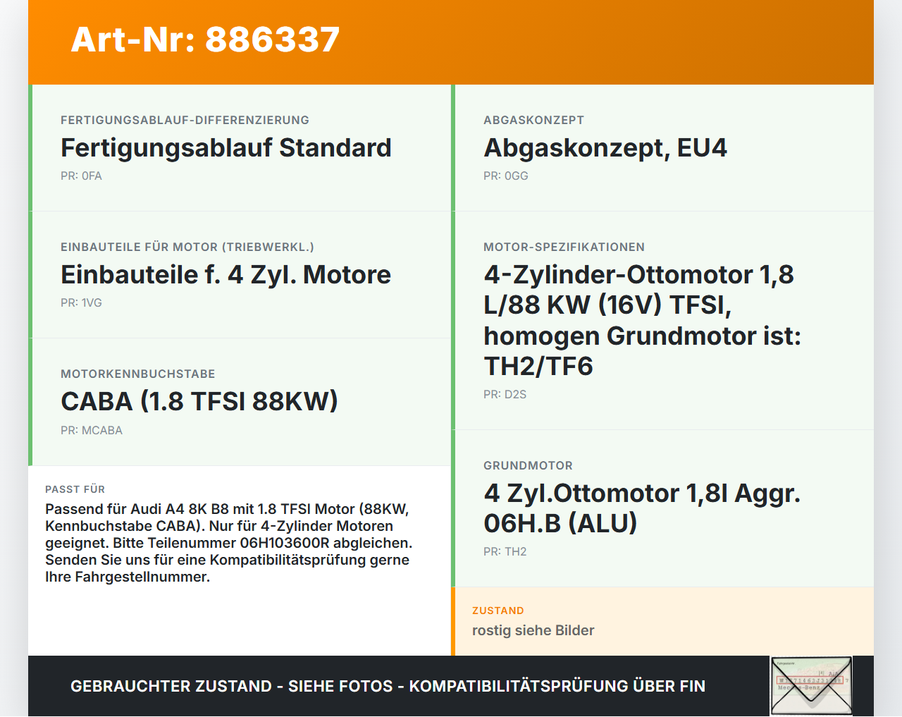 Audi A4 8K B8 07-11 TFSI 1,8 88KW CABA Ölwanne Motorwanne Audi A4 8K B8 07-11 07.11.2008 06H103600R gebraucht Vorschau 3