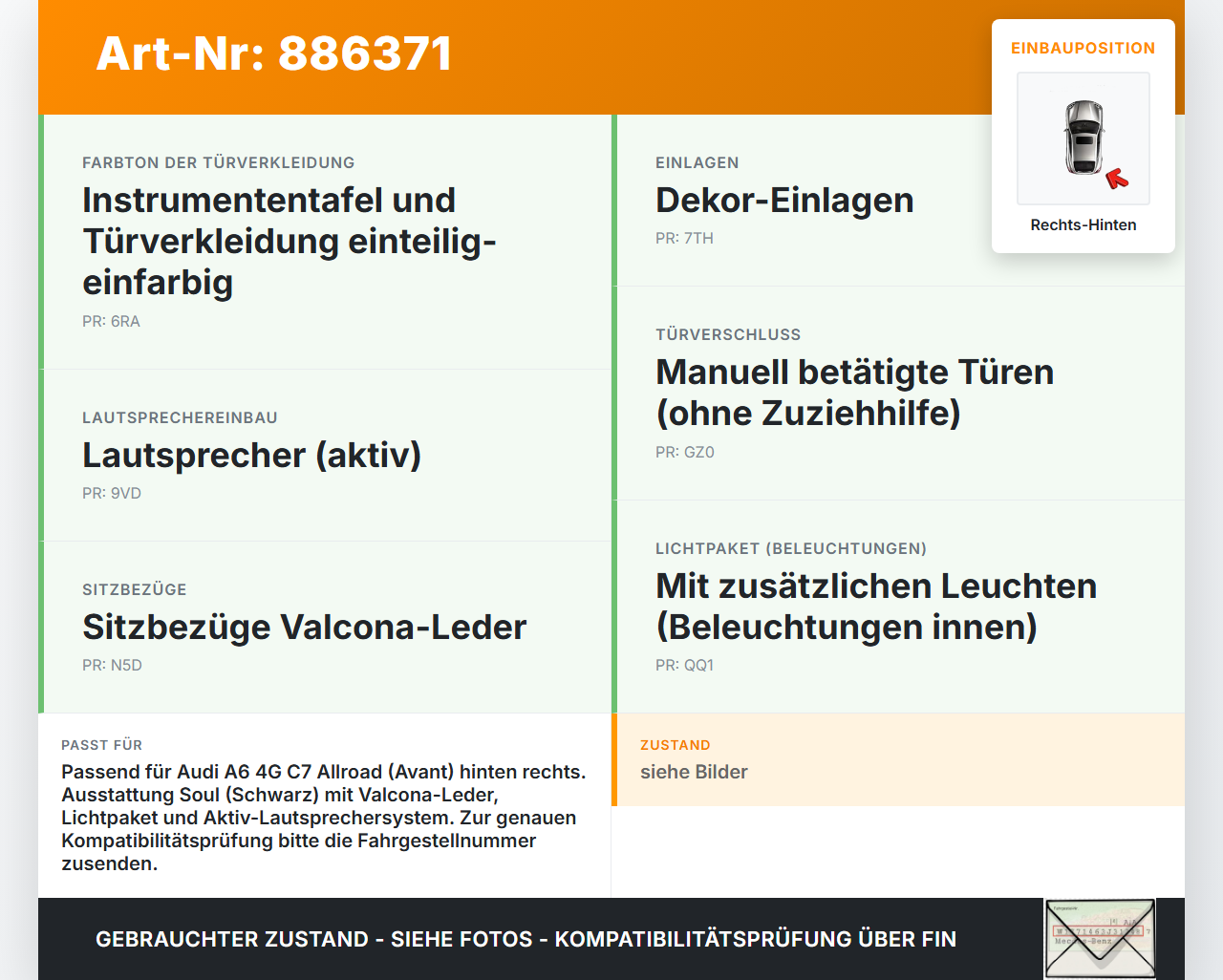Audi A6 4G C7 Allroad 12-14 Kombi Türverkleidung Türpappe Rechts Hinten Audi A6 4G C7 Allroad 12-14 18.09.2014... Vorschau 3