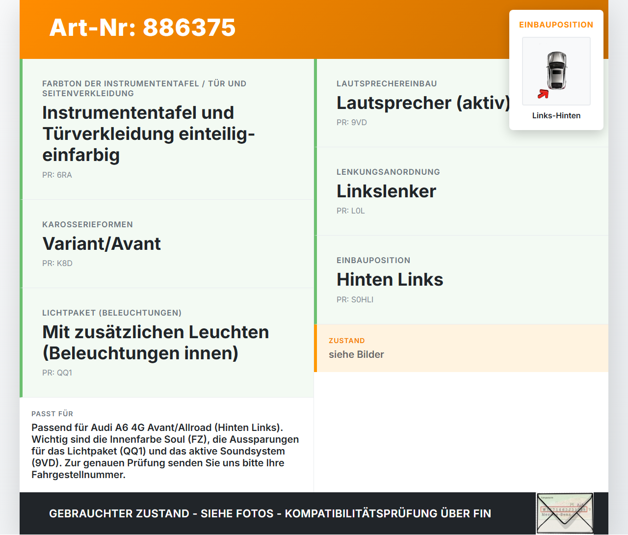 Audi A6 4G C7 Allroad 12-14 Kombi Türverkleidung Türpappe Links Hinten Audi A6 4G C7 Allroad 12-14 18.09.2014... Vorschau 3