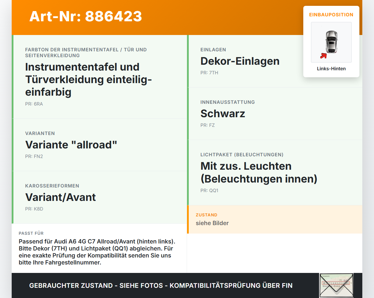 Audi A6 4G C7 Allroad 12-14 Kombi Türleiste Armablage Links Hinten Innen LX7U Audi A6 4G C7 Allroad 12-14... Vorschau 3