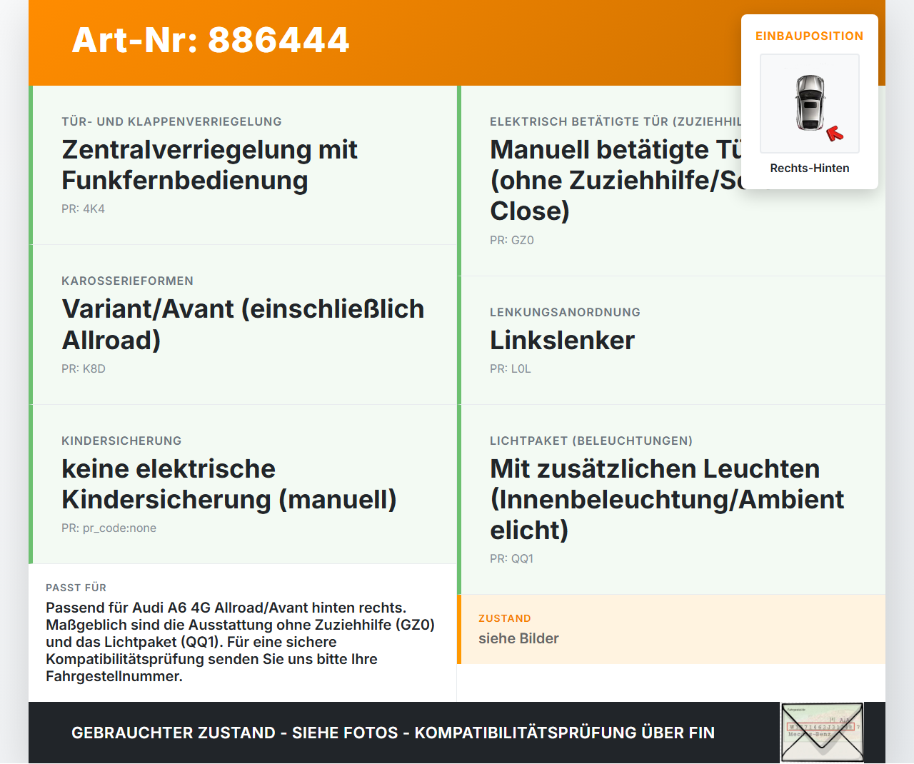 Audi A6 4G C7 Allroad 12-14 Tür- Steuergerät SG Rechts Hinten Audi A6 4G C7 Allroad 12-14 18.09.2014 4G8959795D... Vorschau 3