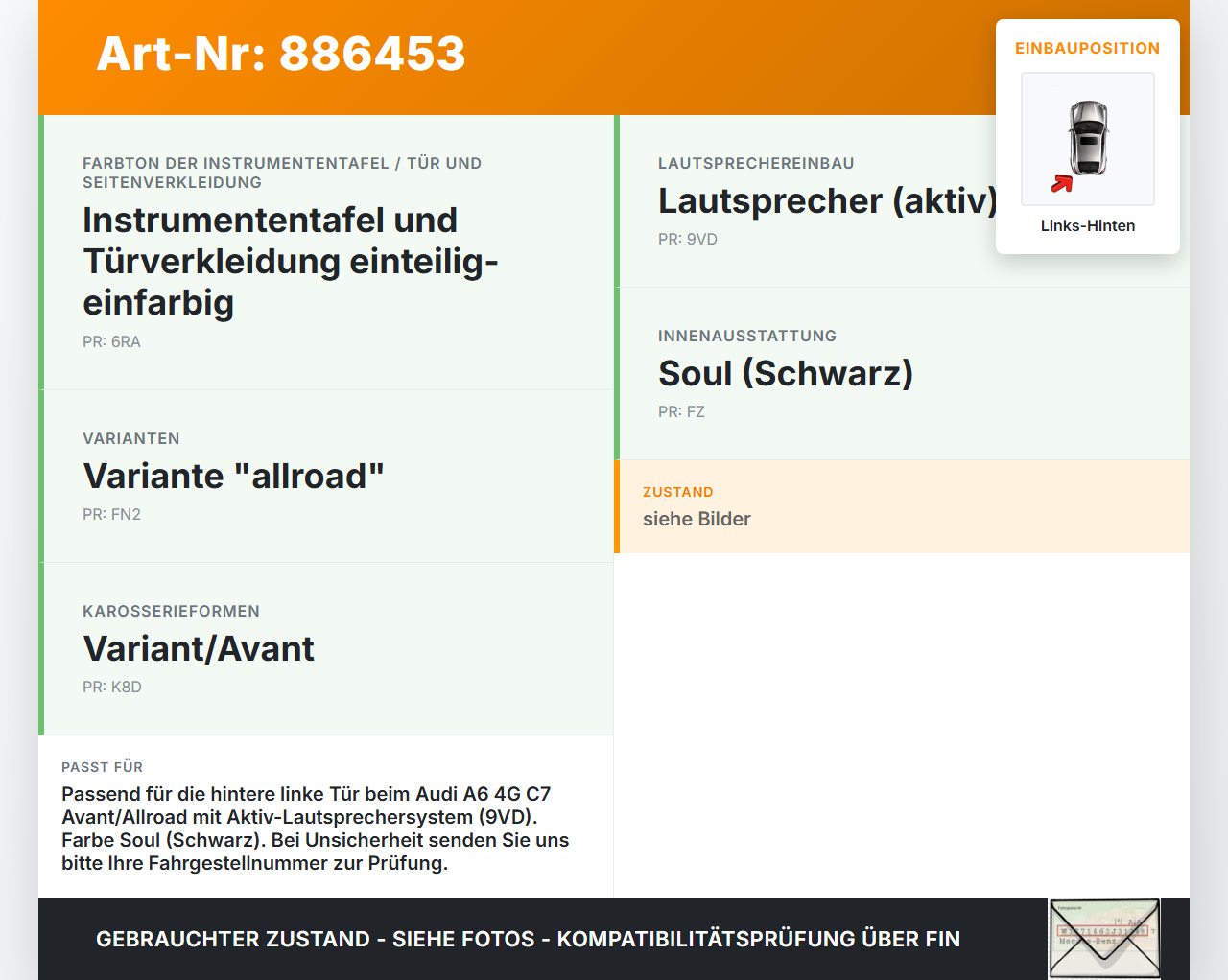 Audi A6 4G C7 Allroad 12-14 Kombi Blende Innen Abdeckung für Lautsprecher Türverkleidung Links Hinten Audi A6 4G C7... Vorschau 3