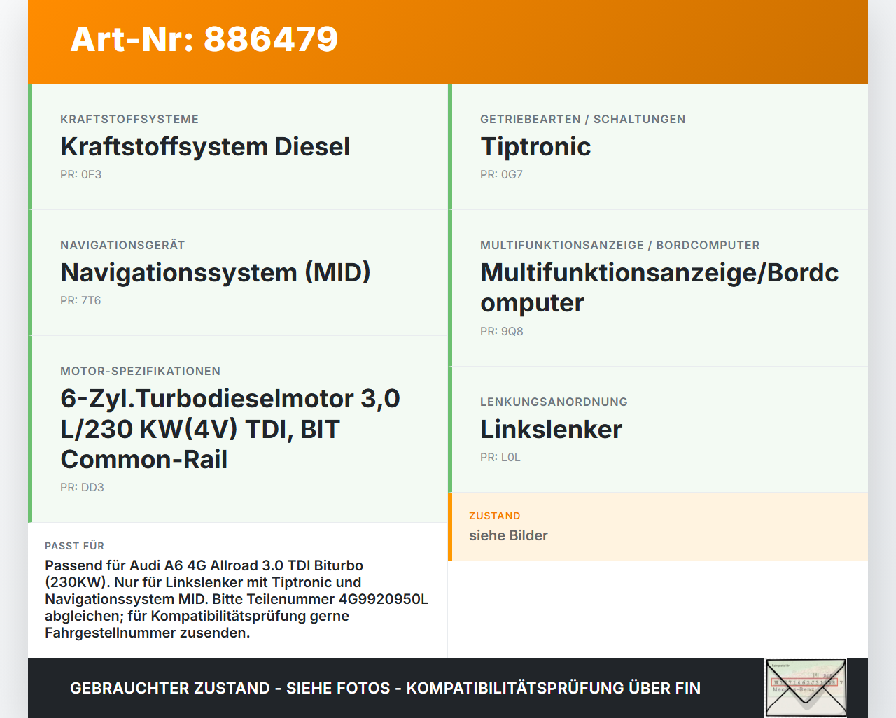 Audi A6 4G C7 Allroad 12-14 TDI 3,0 230KW Kombiinstrument Tacho Audi A6 4G C7 Allroad 12-14 18.09.2014 4G9920950L... Vorschau 3