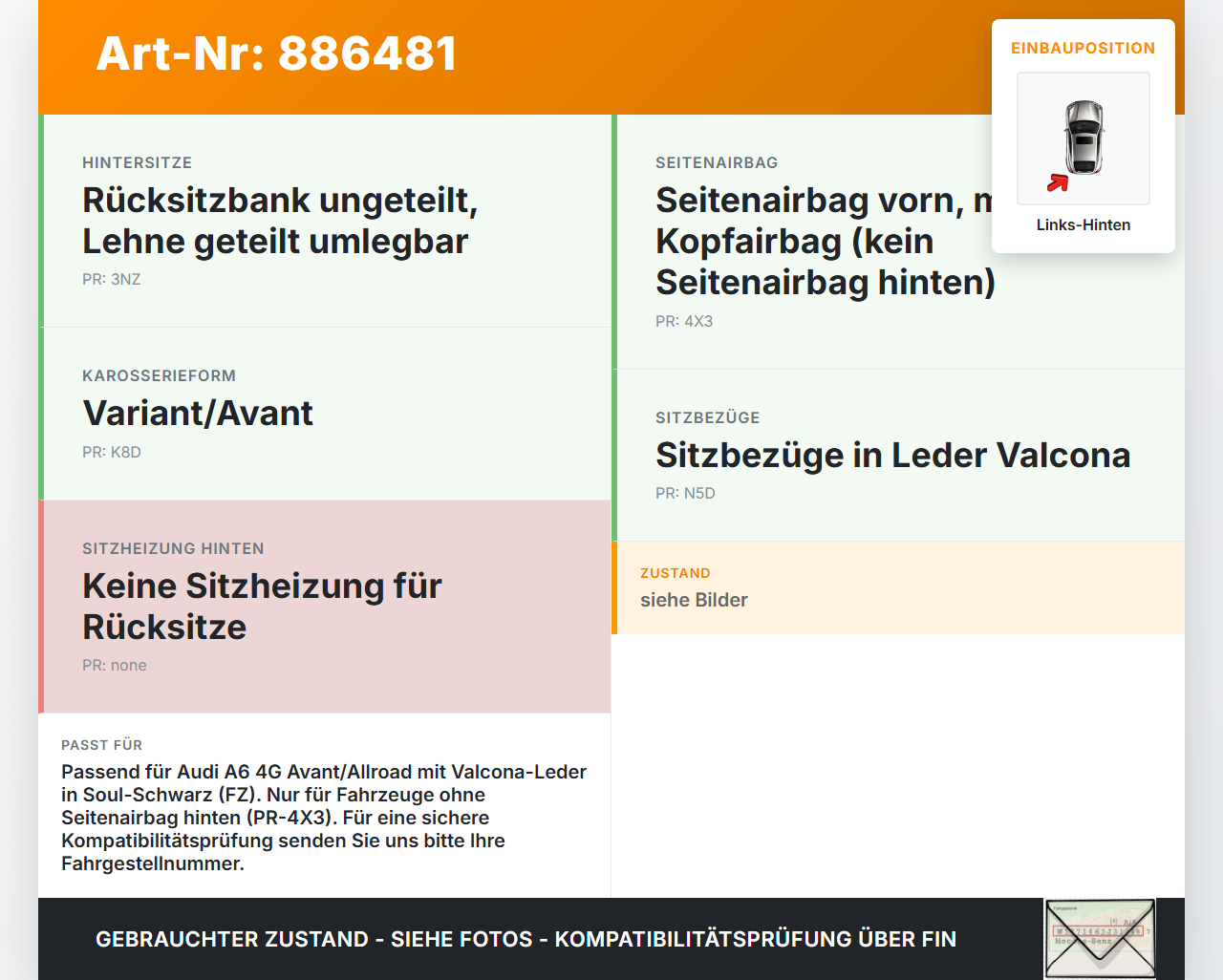 Audi A6 4G C7 Allroad 12-14 Kombi Seitenpolster Links für Rücksitzbank Hinten Audi A6 4G C7 Allroad 12-14... Vorschau 3