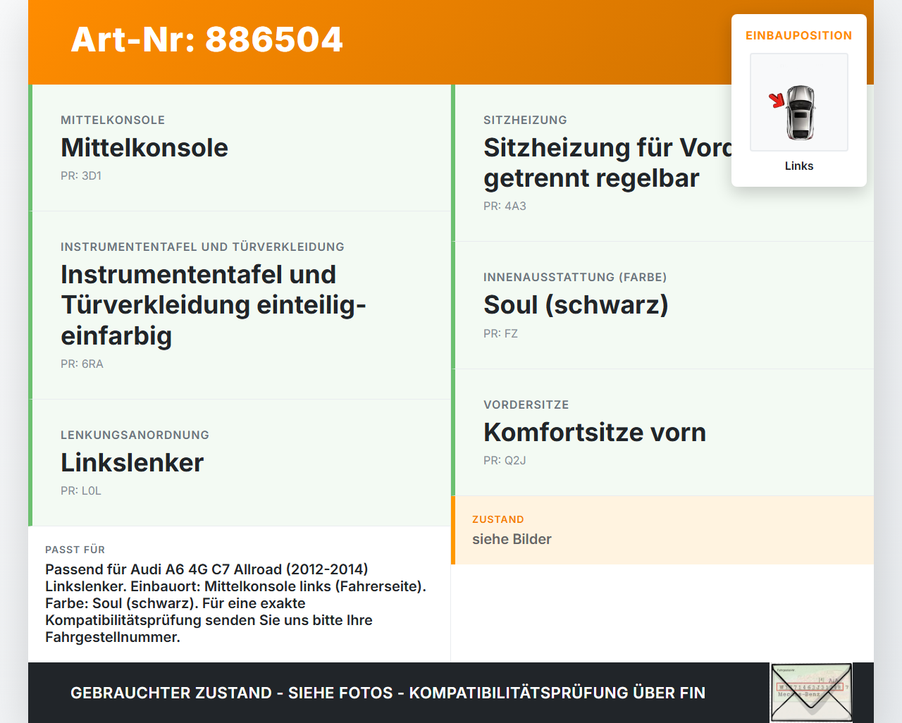 Audi A6 4G C7 Allroad 12-14 Blende Knipolster für Mittelkonsole Links Audi A6 4G C7 Allroad 12-14 18.09.2014... Vorschau 3