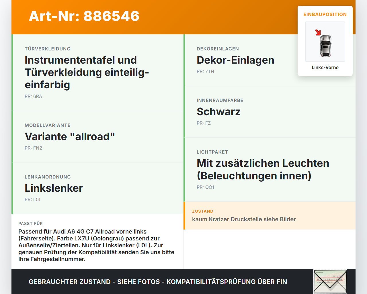 Audi A6 4G C7 Allroad 12-14 Kombi Türleiste Armablage Links Vorne Innen LX7U Audi A6 4G C7 Allroad 12-14 18.09.2014... Vorschau 3