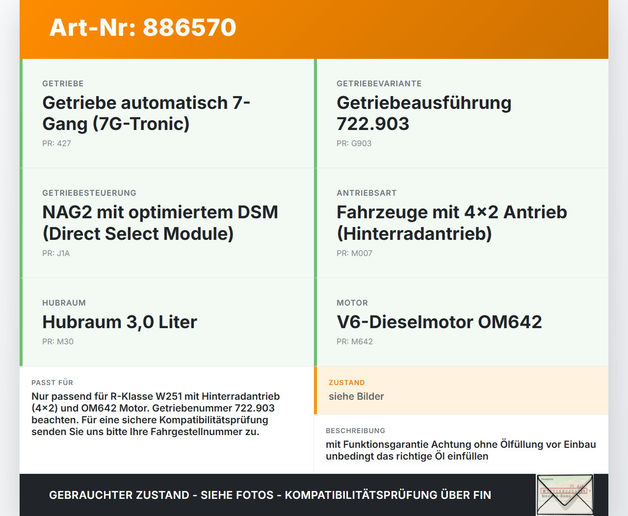 Mercedes W251 R300 10-13 CDI 3,0 140KW 722903 Automatikgetriebe Getriebe ohne Wandler 722903 Mercedes W251 R300... Vorschau 3