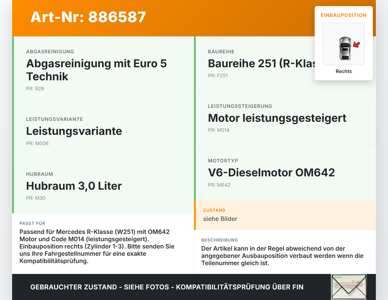 Mercedes W251 R300 10-13 CDI 3,0 140KW 642872 Kolben mit Pleuel Pos B Rechts 1-3 Mercedes W251 R300 10-13... Vorschau 3