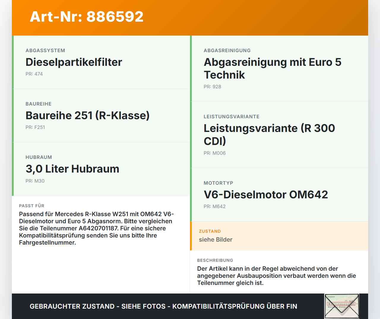Mercedes W251 R300 10-13 CDI 3,0 140KW Injektor Einspritzdüse Zyl.3 Mercedes W251 R300 10-13 24.06.2011 A6420701187... Vorschau 3