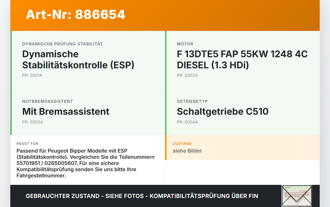 Peugeot Bipper 08-14 HDi 75 1,3 55KW Sensor Querbeschleunigung ESP Peugeot Bipper 08-14 27.10.2011 55701951... Vorschau 3