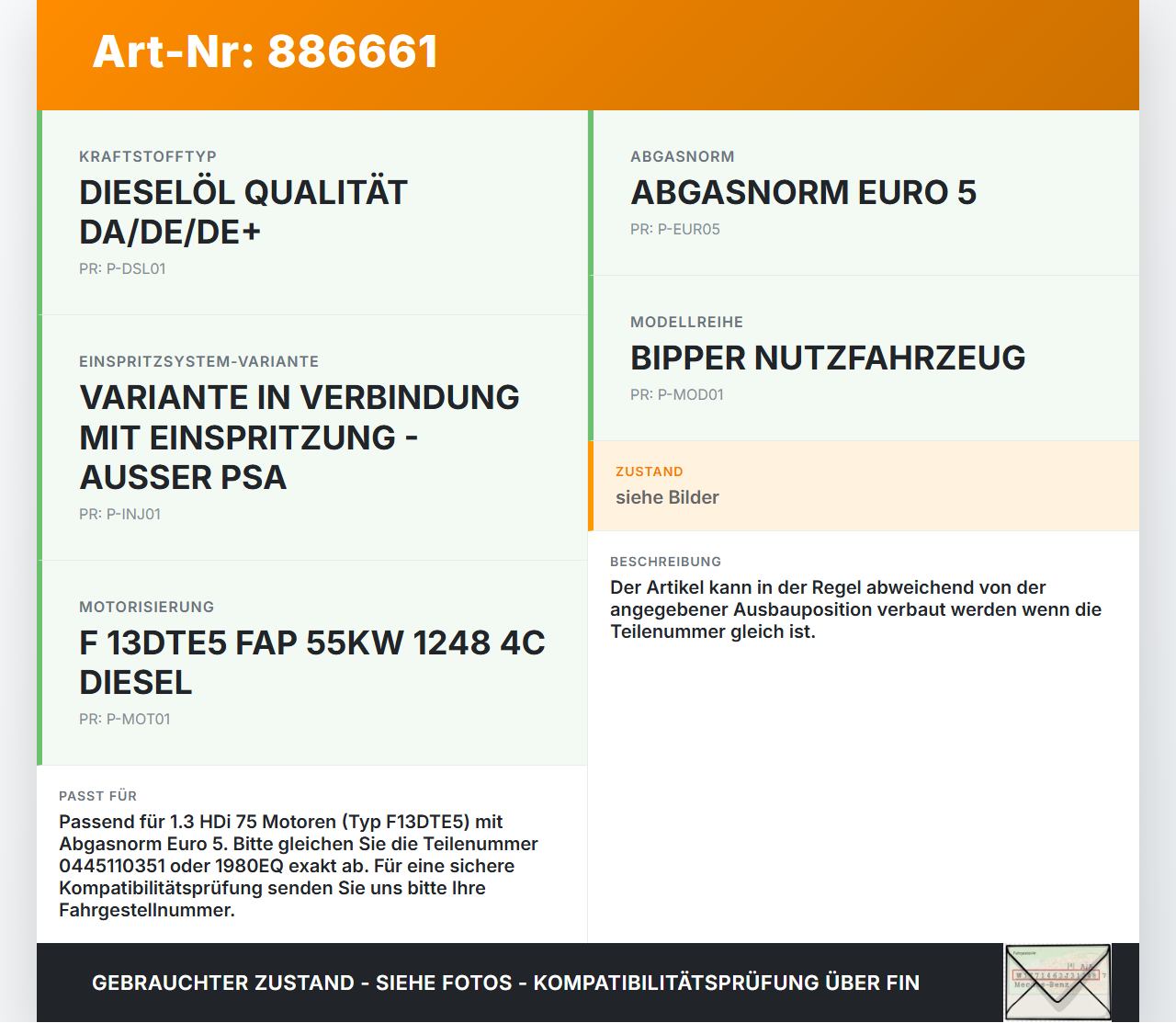 Peugeot Bipper 08-14 HDi 75 1,3 55KW Injektor Einspritzdüse Zyl.3 Peugeot Bipper 08-14 27.10.2011 0445110351 1980EQ... Vorschau 3