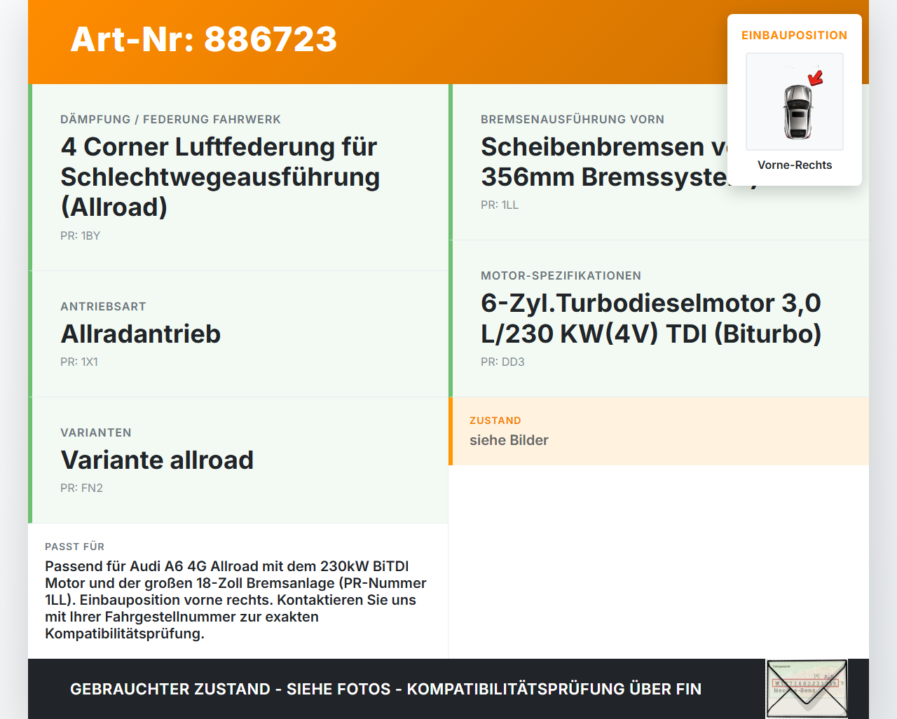 Audi A6 4G C7 Allroad 12-14 TDI 3,0 230KW Bremssattel Bremszange Vorne Rechts Audi A6 4G C7 Allroad 12-14... Vorschau 3