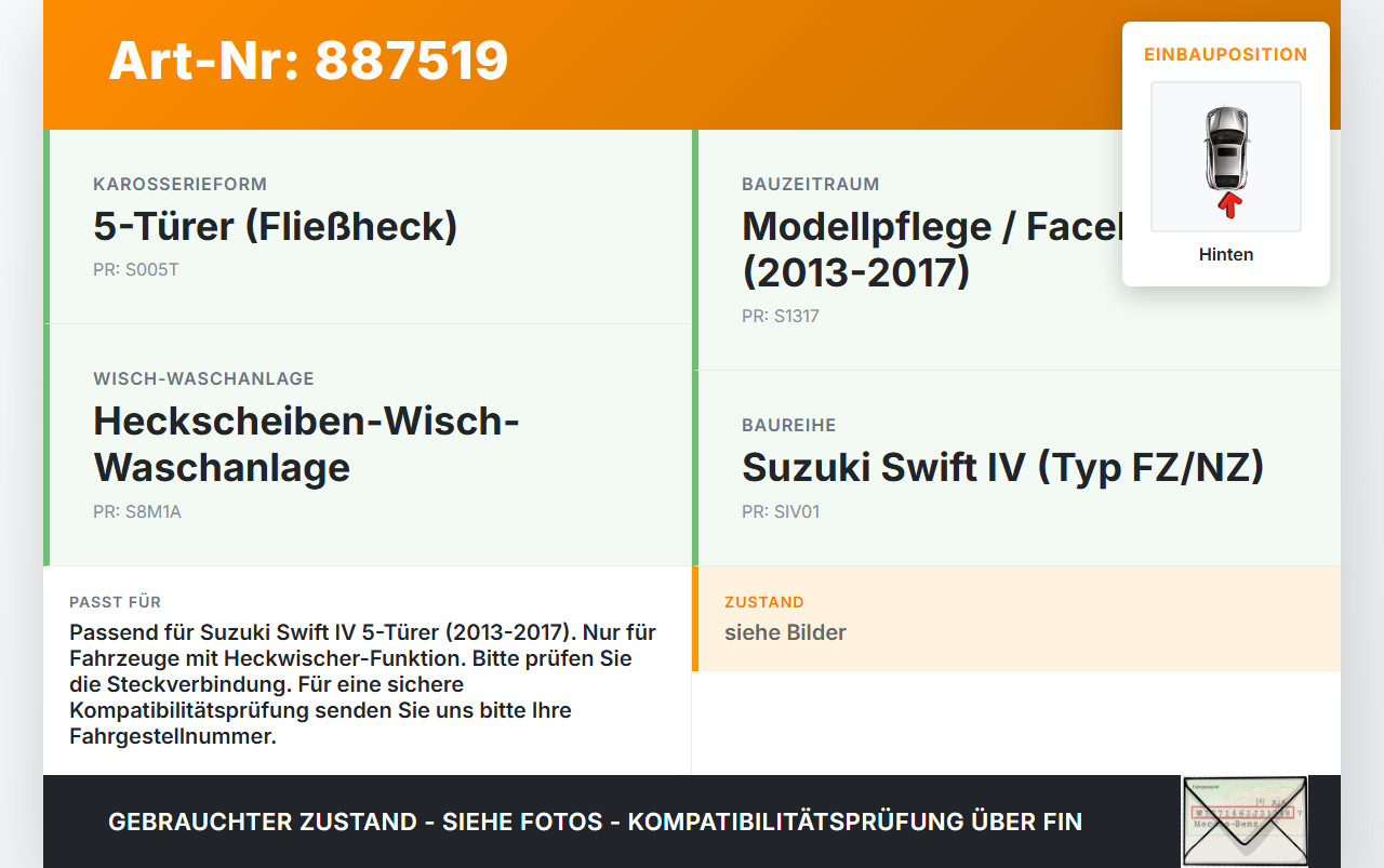 Suzuki Swift IV 13-17 5T Wischermotor Hinten Heckwischermotor Suzuki Swift IV 13-17 23.12.2015 gebraucht Vorschau 3