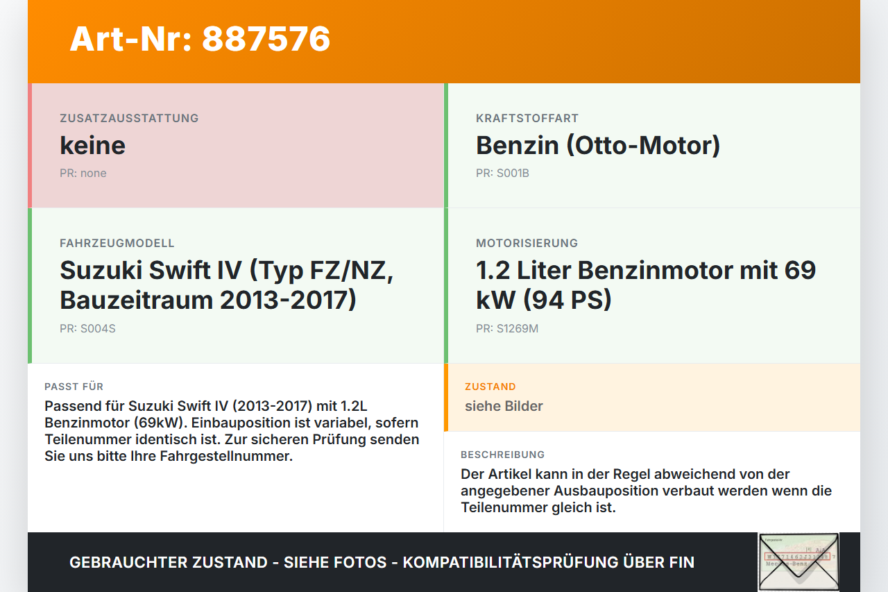 Suzuki Swift IV 13-17 1,2 69KW Zündspule Zyl.3 Suzuki Swift IV 13-17 23.12.2015 DL3-5820 gebraucht Vorschau 3